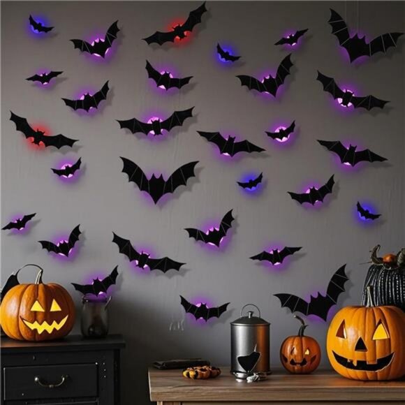 36 Pack Halloween Bats Wall Decor – Lighted 3D Bat Stickers Assorted - Picture 2 of 7